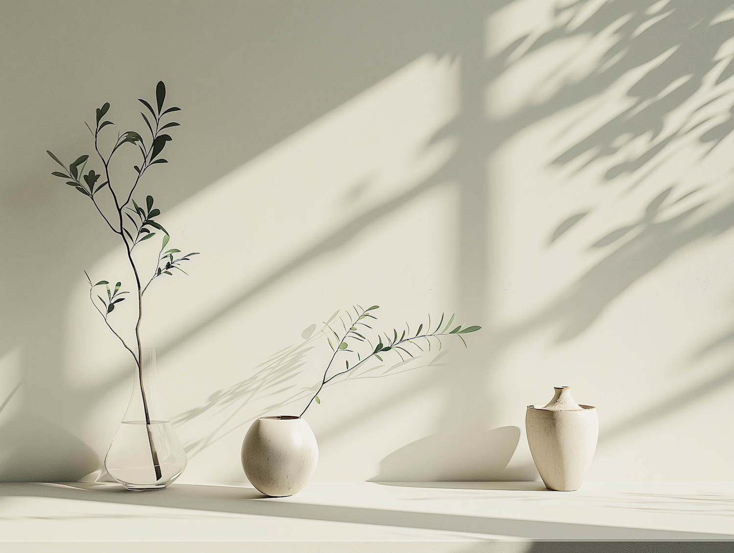 Minimalist Vases with Greenery and Shadows