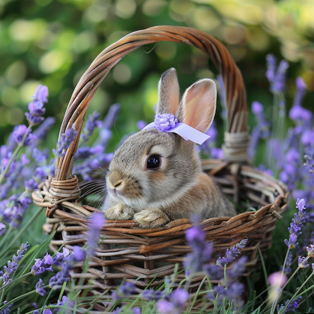 Adorable Rabbit in Lavender Garden