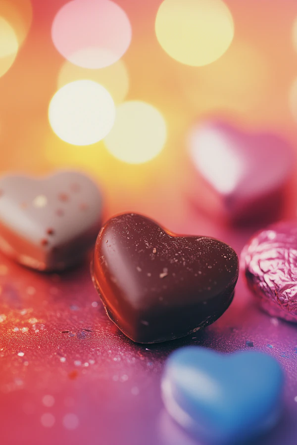 Heart-Shaped Chocolates with Bokeh Lights