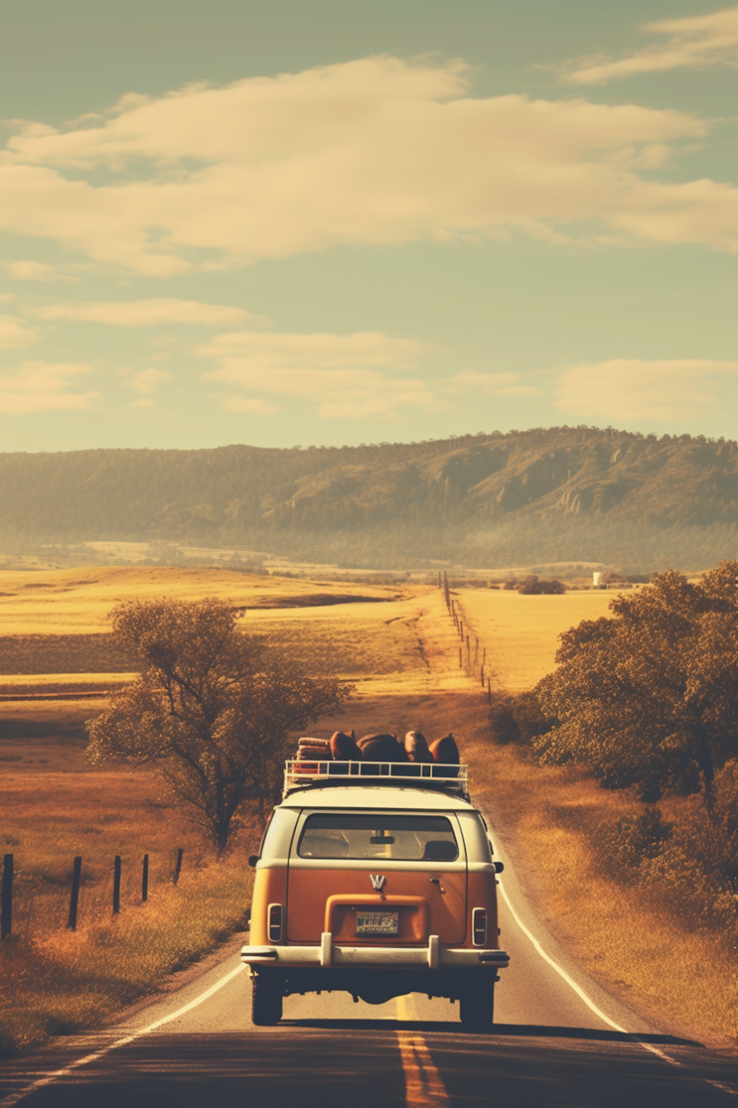 Vintage Van Adventure on a Serene Country Road