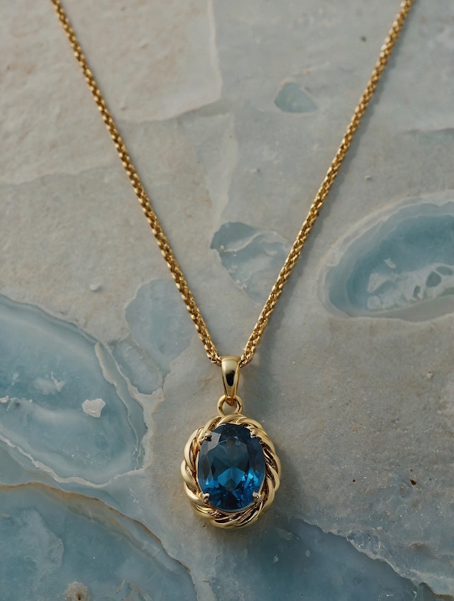 Gold Necklace with Blue Gemstone Pendant