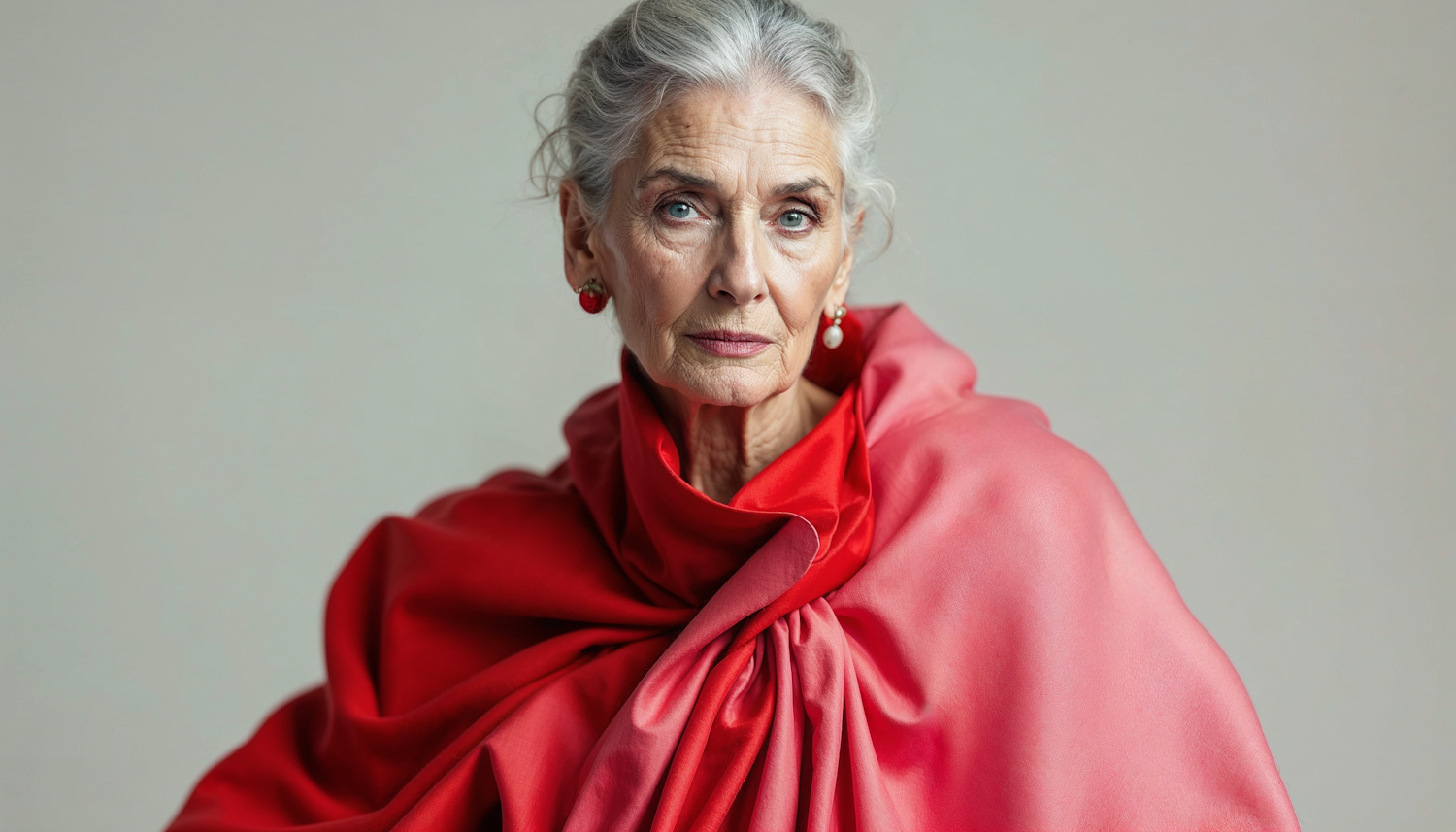 Elegant Silver-Haired Woman in Red