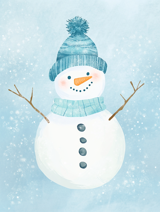 Cheerful Snowman in a Snowy Setting