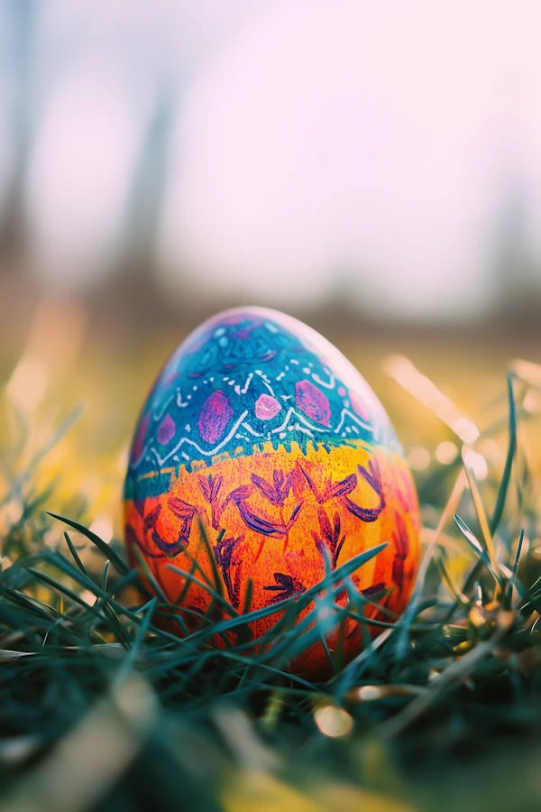 Vibrant Easter Egg in Grass