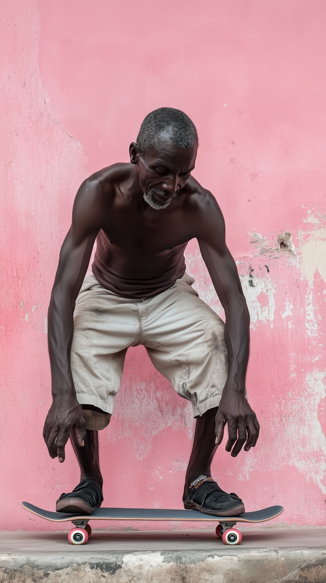 Elderly Man Skateboarding