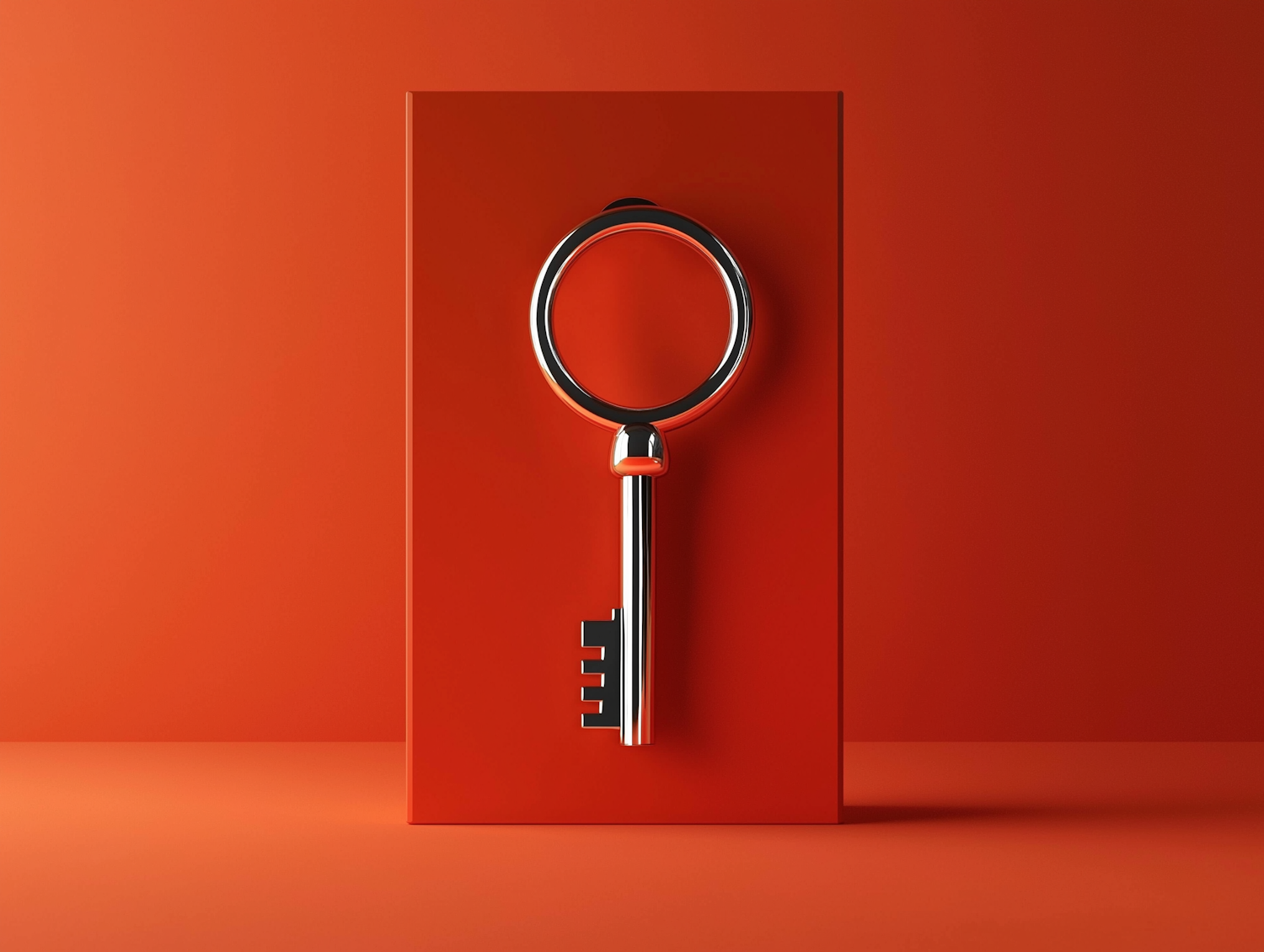 Silver Key on Red Background