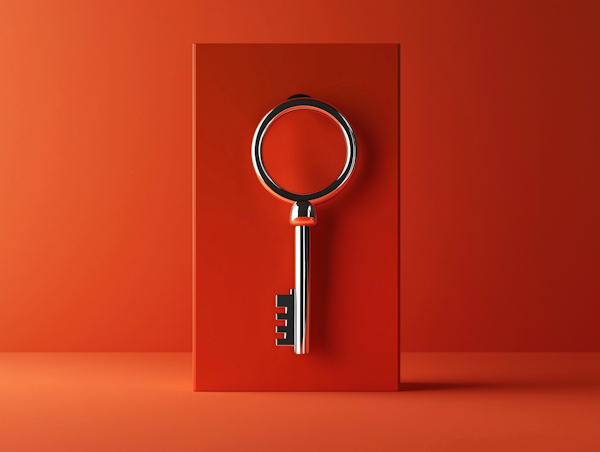 Silver Key on Red Background