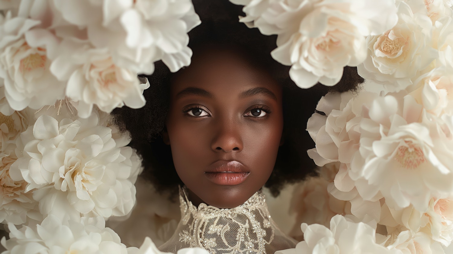 Portrait of Serenity Amidst White Flowers