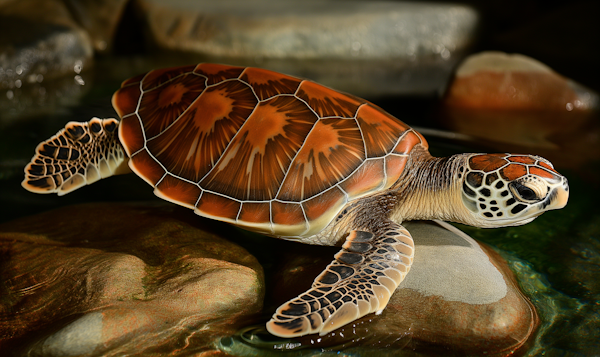 Detailed Close-Up of Resting Sea Turtle