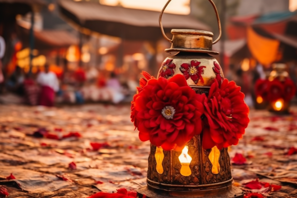 Radiant Festival Lantern with Dahlias