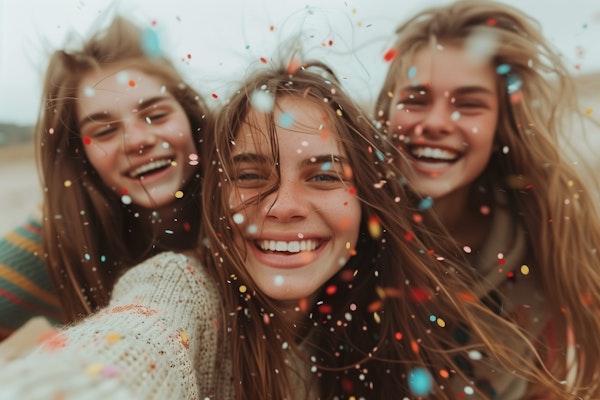 Joyful Women with Colorful Confetti