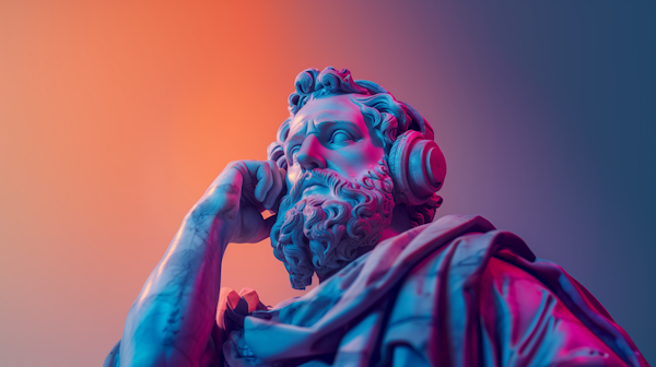 Contemplative Statue with Headphones