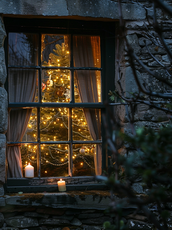 Cozy Christmas Room Viewed Through a Window