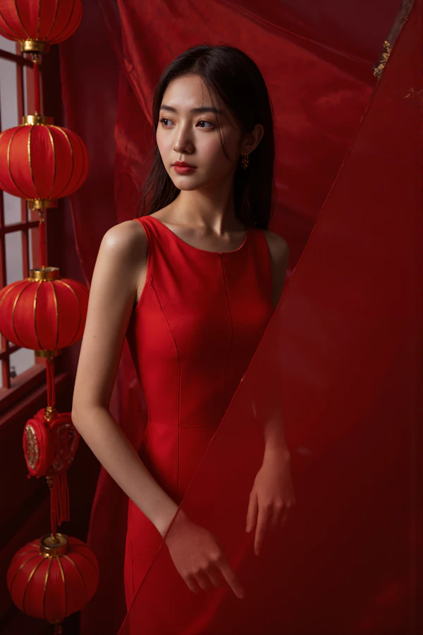 Woman in Red Setting