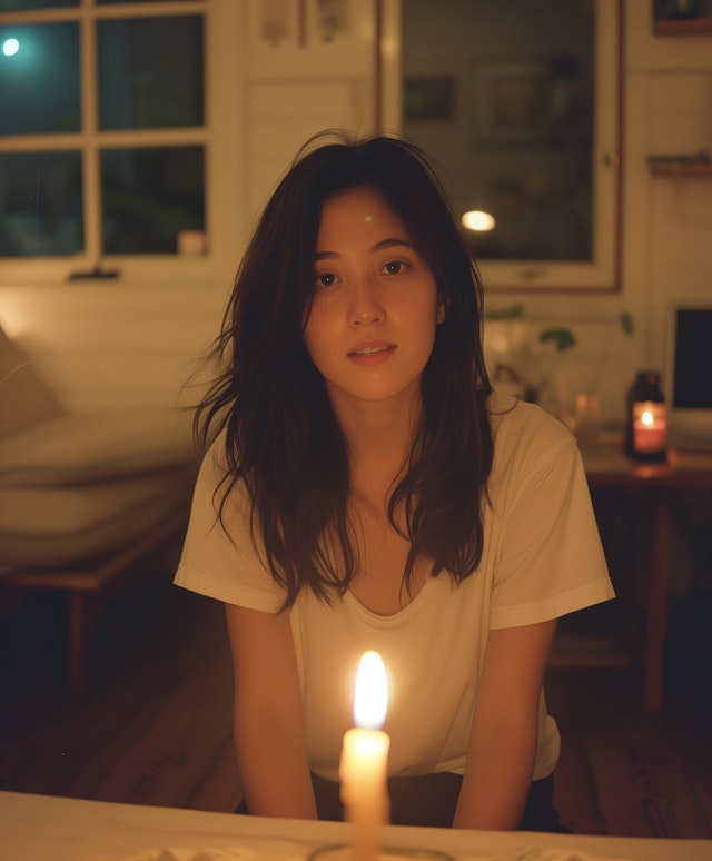 Contemplative Young Woman by Candlelight