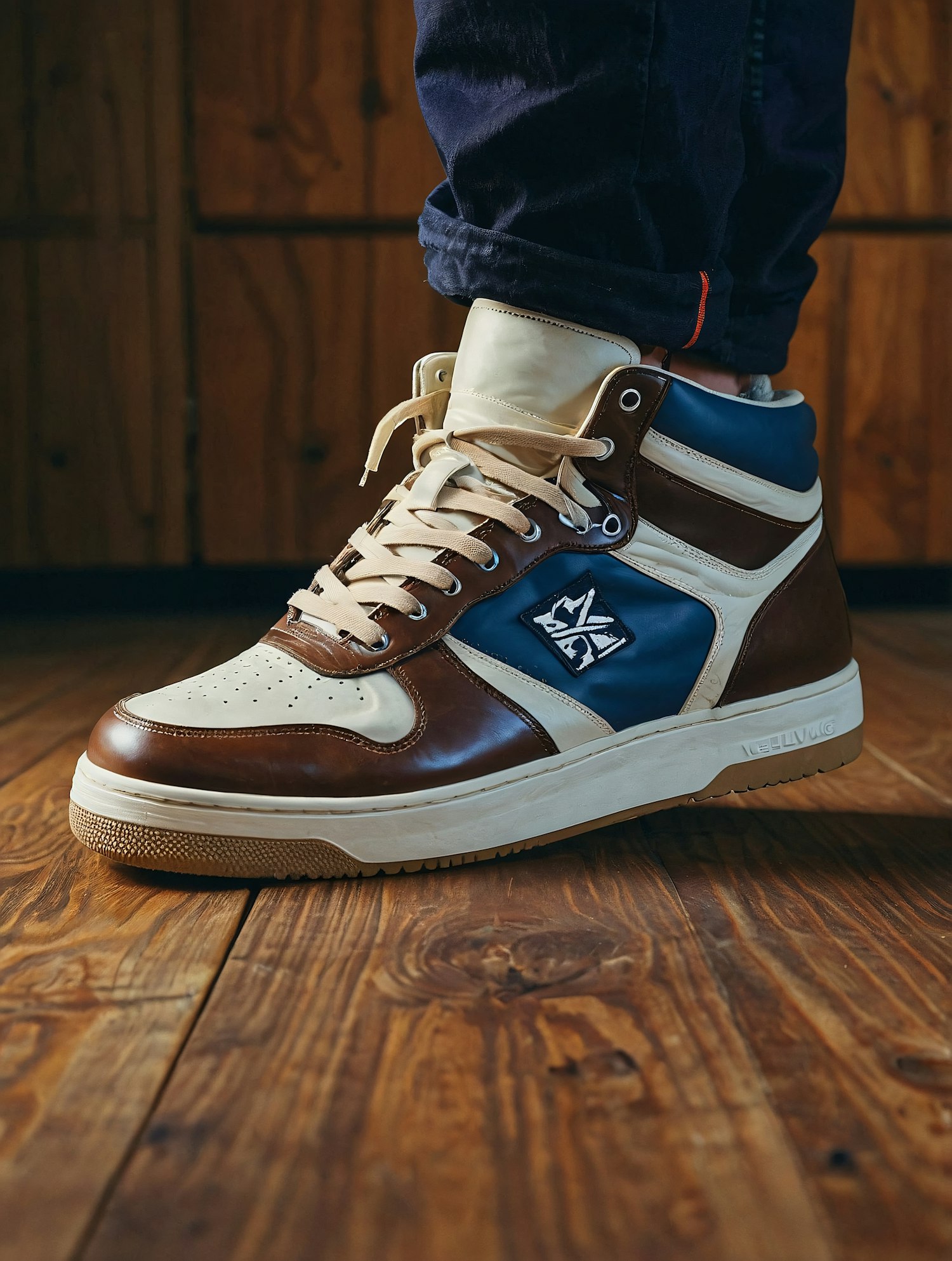 Close-up of Sneaker on Wooden Floor