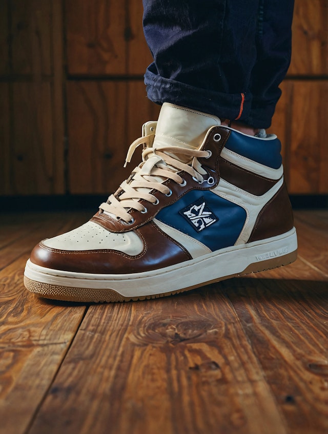 Close-up of Sneaker on Wooden Floor