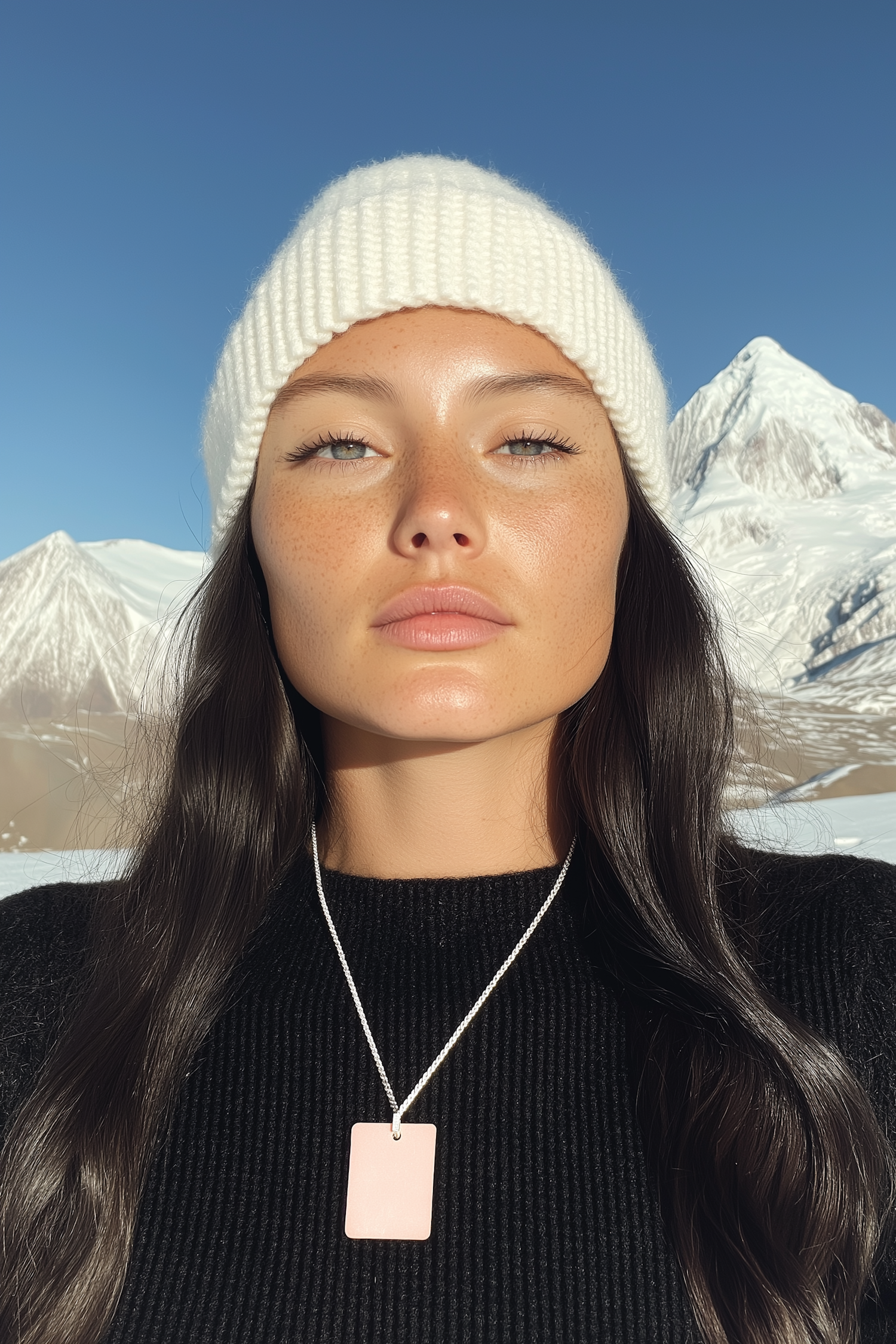 Woman in Snowy Mountain Landscape