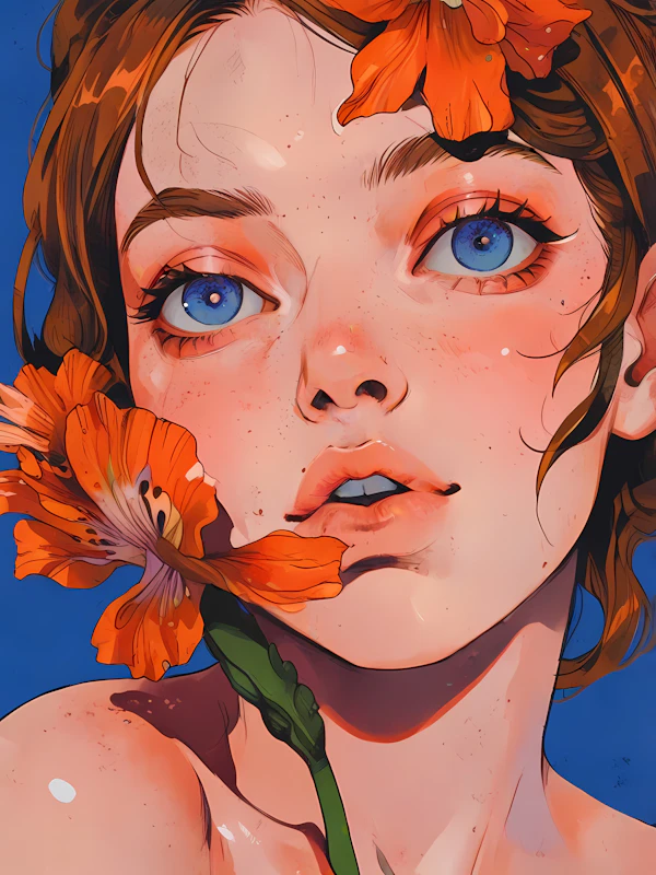 Serene Portrait with Flowers