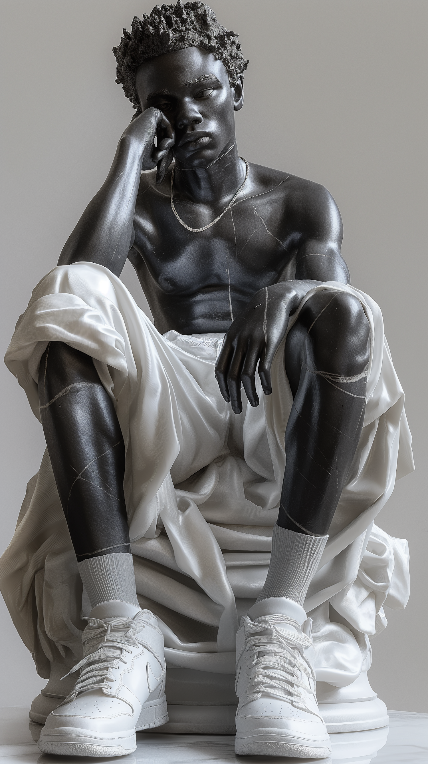 Contemplative Sculpture of Seated Human Figure