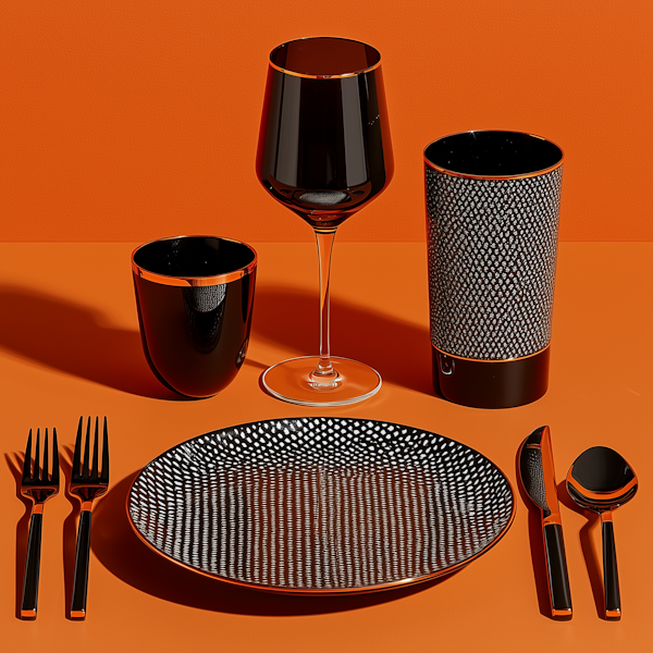 Elegant Tableware on Orange Background