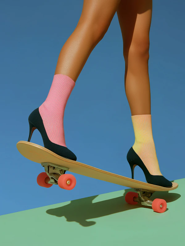 Colorful Socks on Skateboard