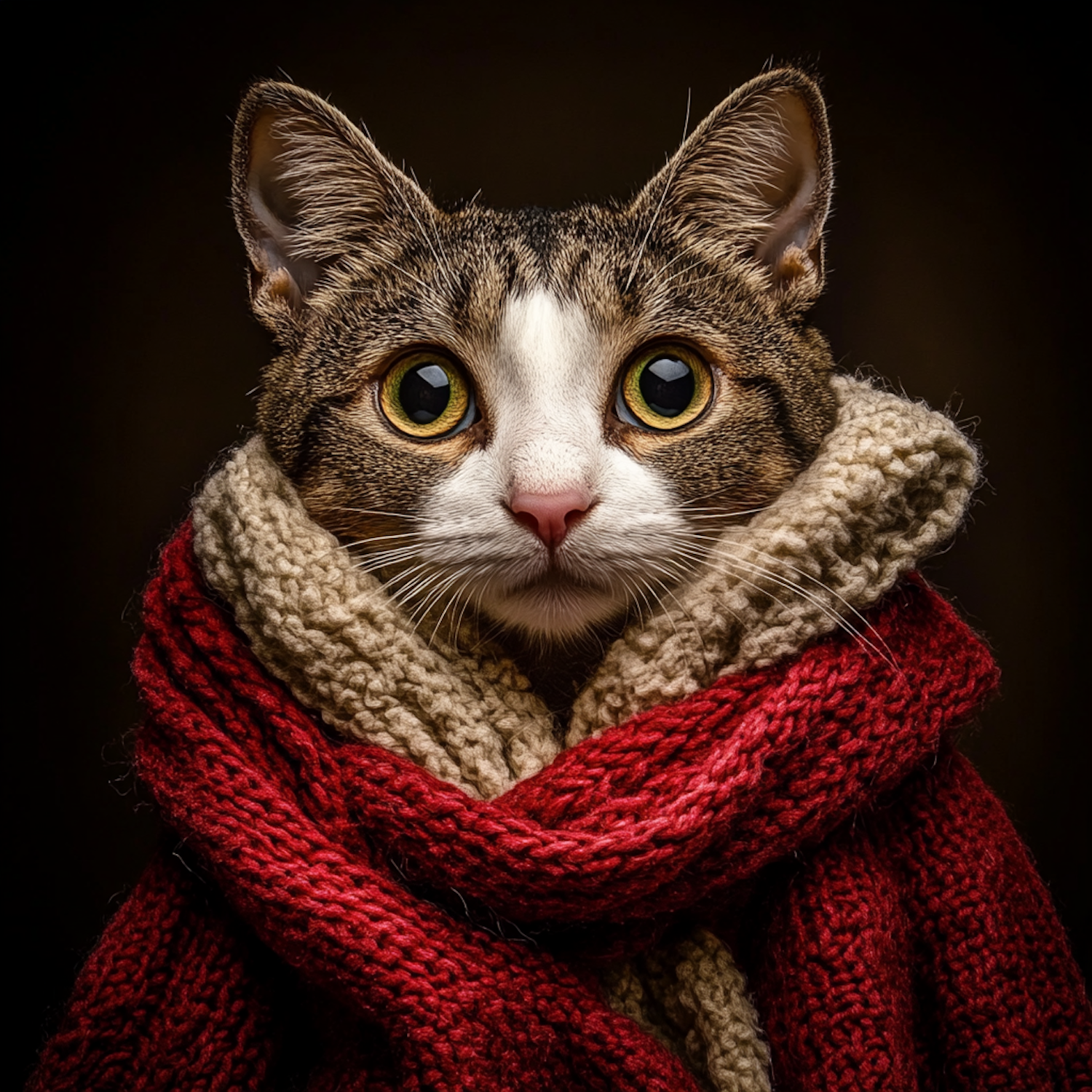 Cozy Cat in Knitted Scarf