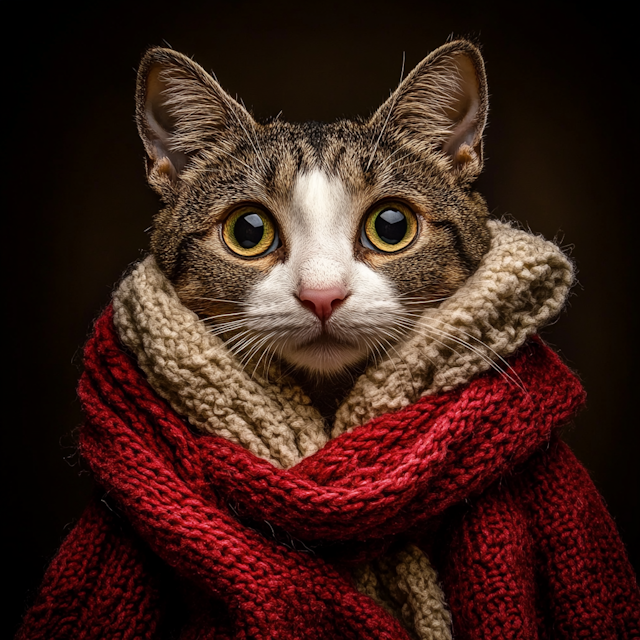 Cozy Cat in Knitted Scarf