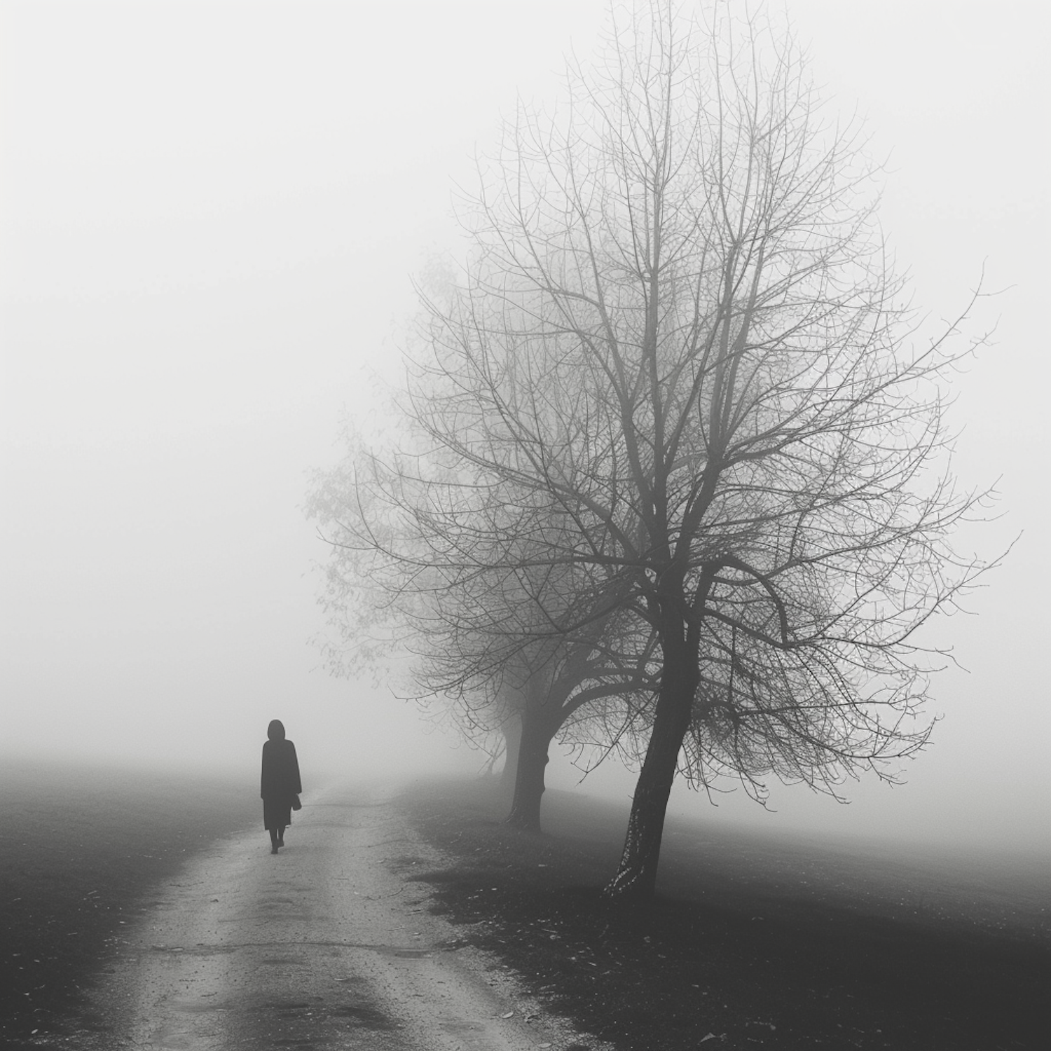 Solitary Figure in Foggy Environment