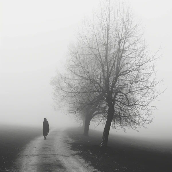 Solitary Figure in Foggy Environment