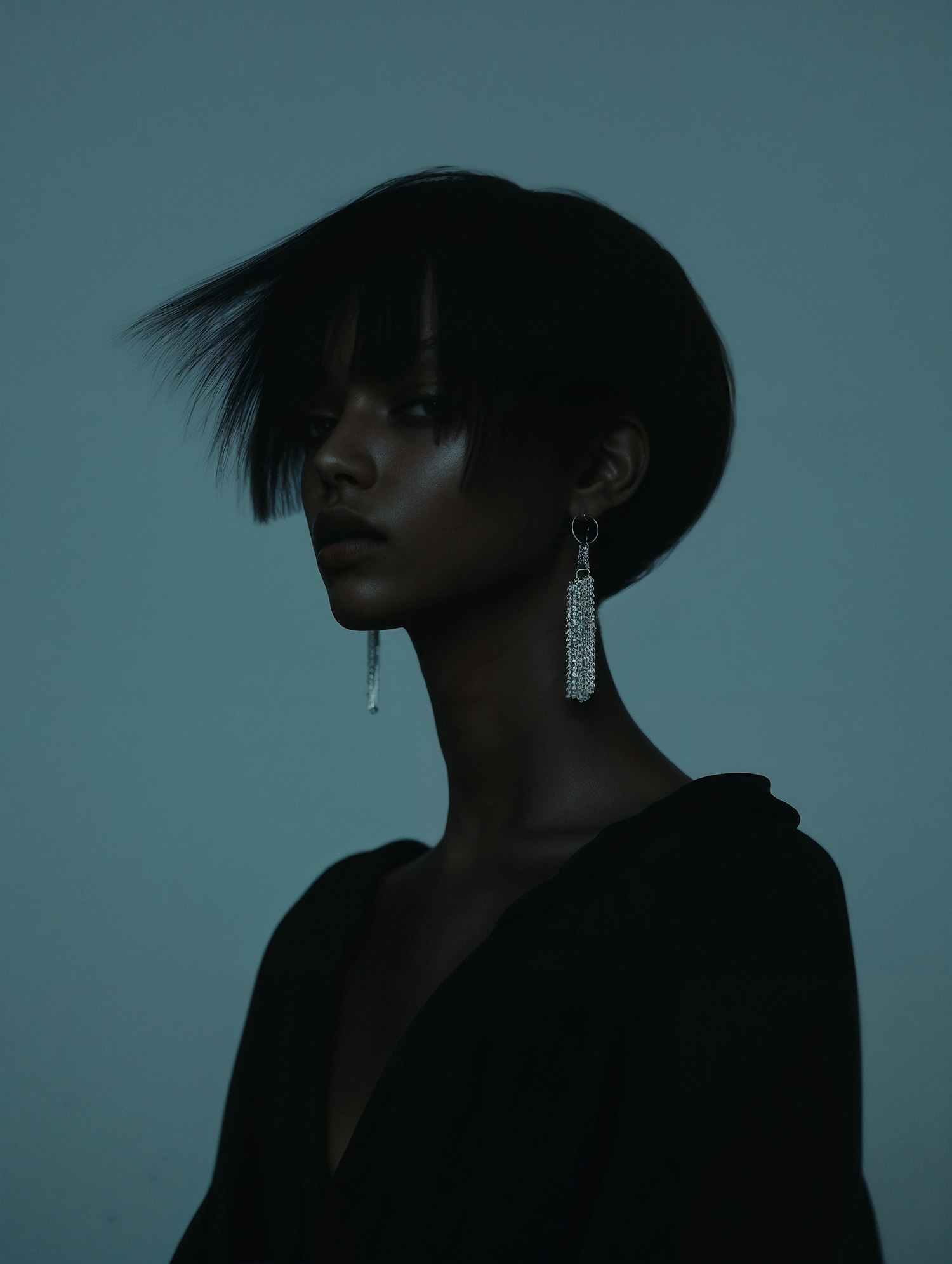 Moody Portrait with Dangling Earrings