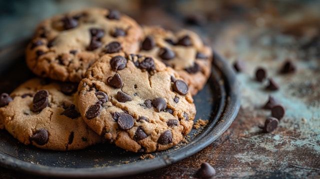 Freshly Baked Chocolate Chip Cookies on Tray