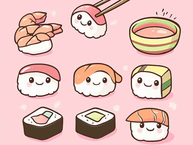 Cute Cartoon Sushi Characters