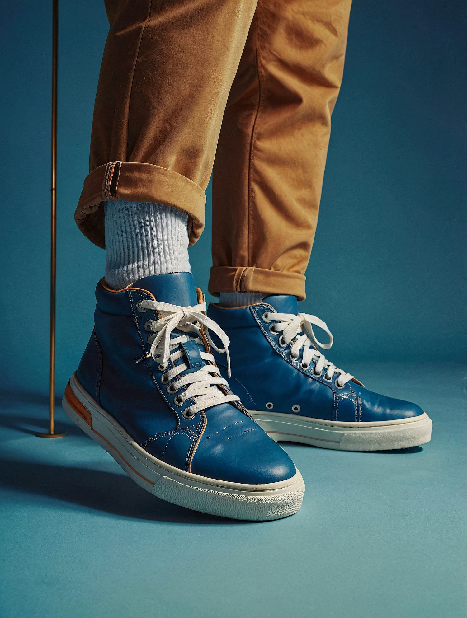 Close-up of Blue High-Top Sneakers