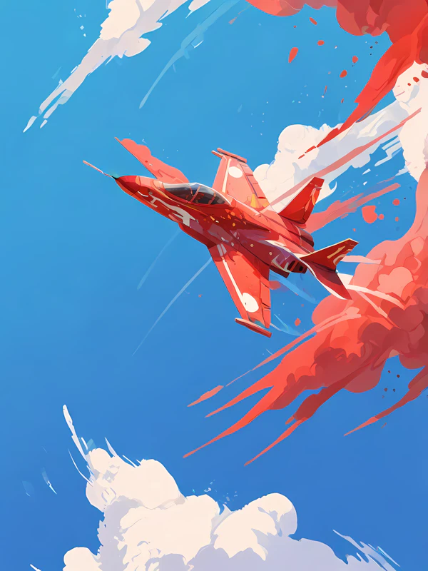 Red Fighter Jet Soaring