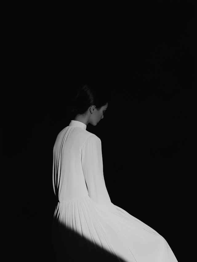 Contemplative Woman in White Dress