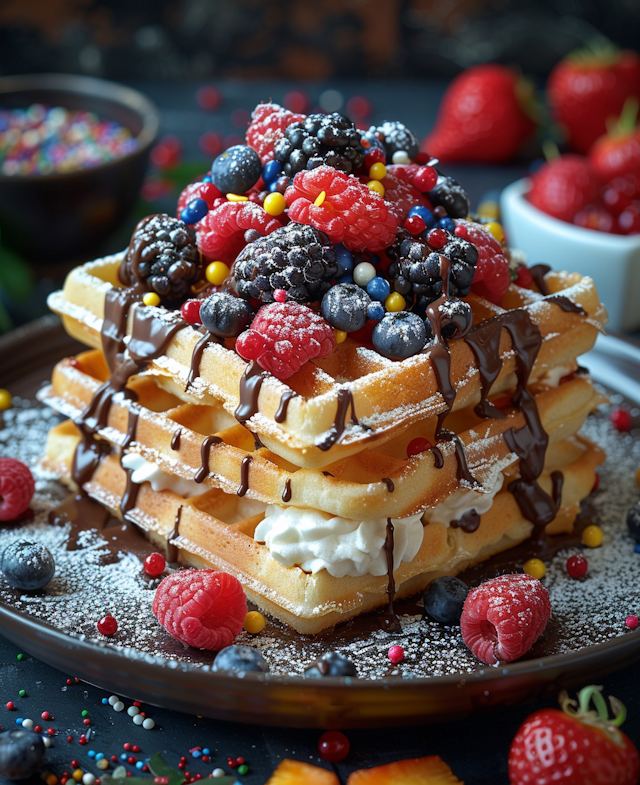 Belgian Waffles with Fresh Berries and Chocolate