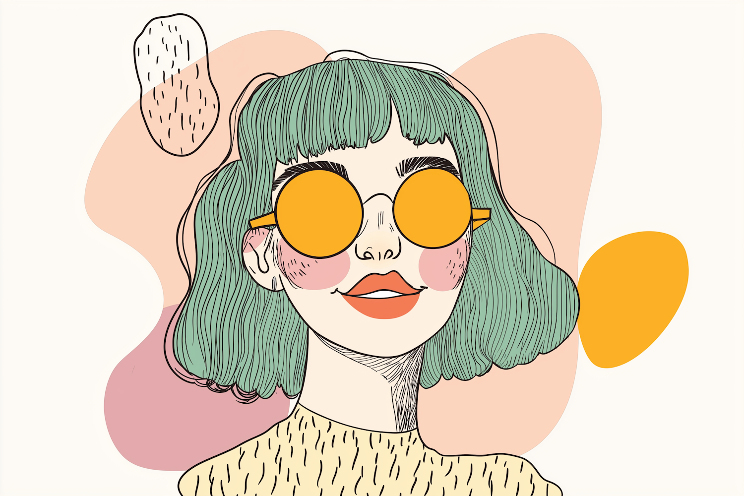 Stylized Portrait with Green Hair and Orange Sunglasses