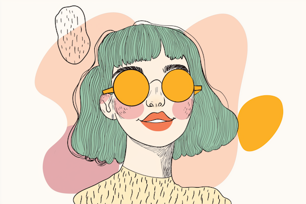 Stylized Portrait with Green Hair and Orange Sunglasses