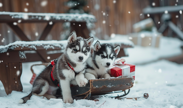 Husky Puppies on Sled