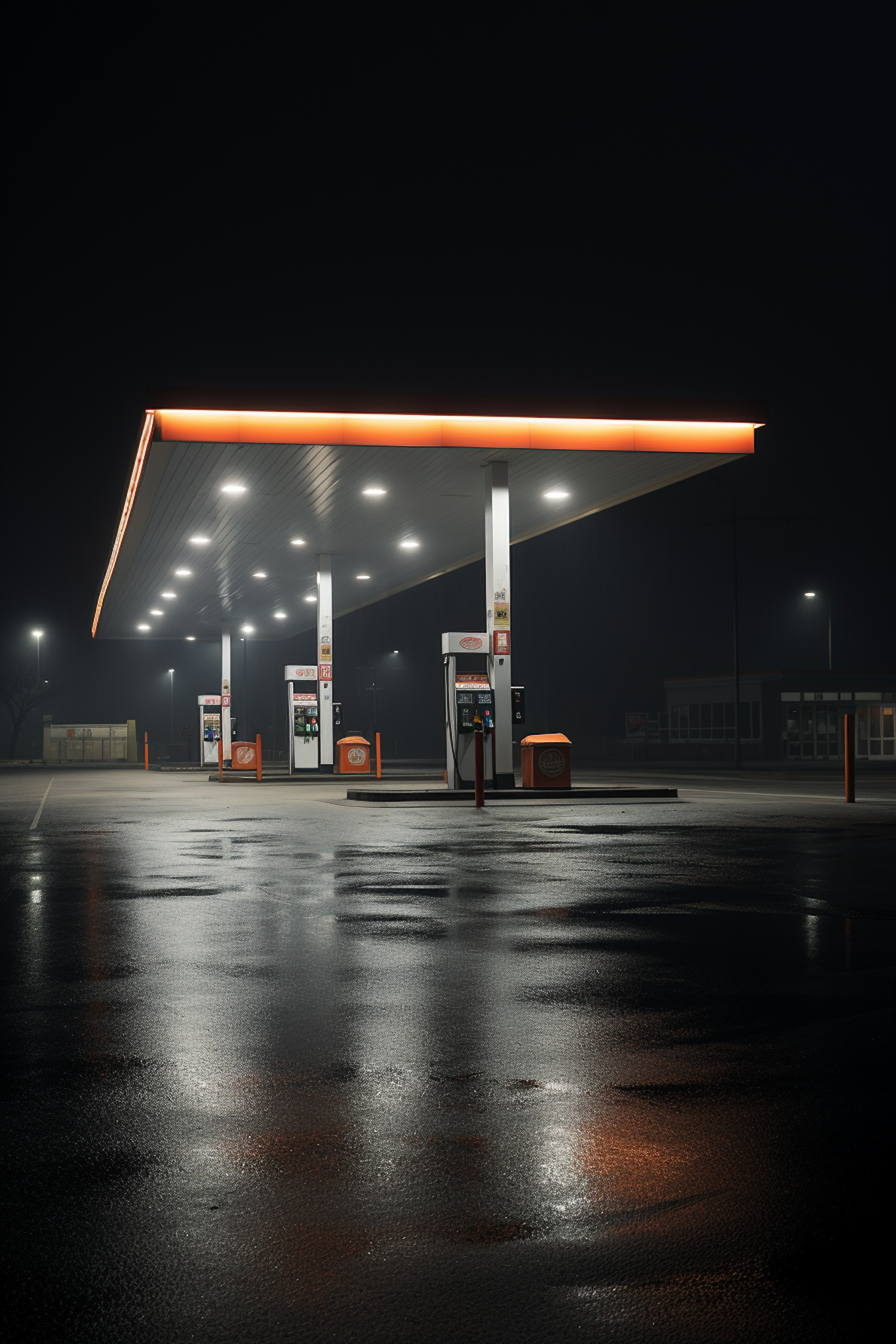 Solitary Beacon Gas Station at Night