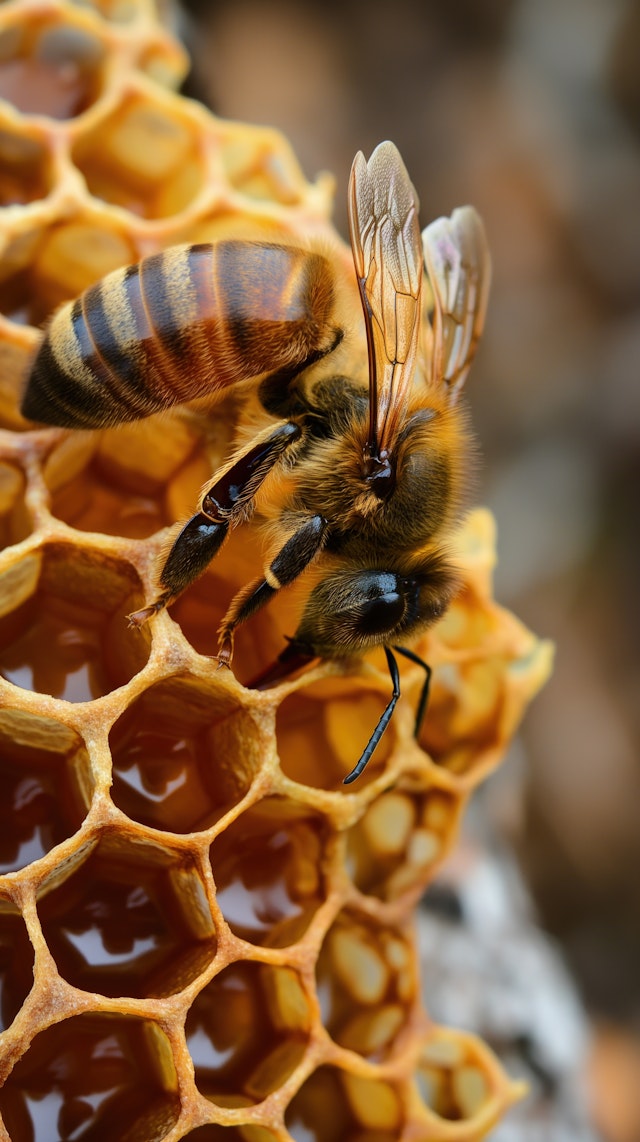 Close-up of Bee on Honeycomb