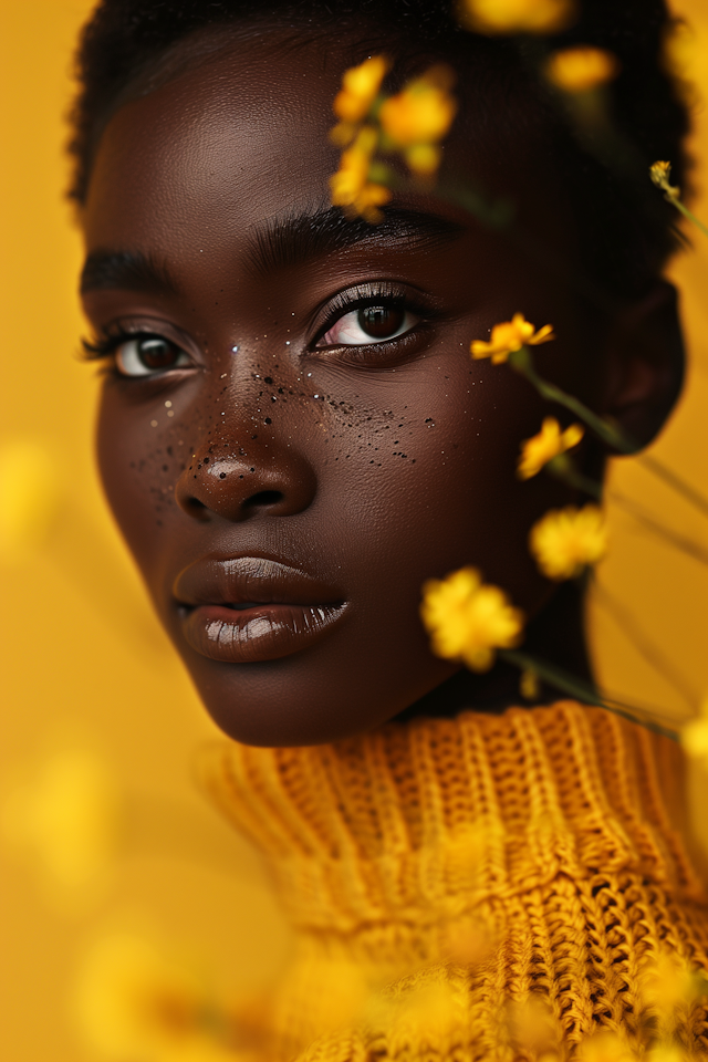 Serene Portrait of a Young Woman with Floral Accents