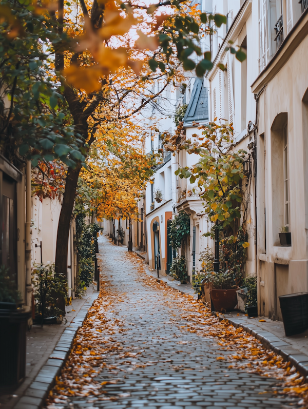 Charming European Street in Autumn