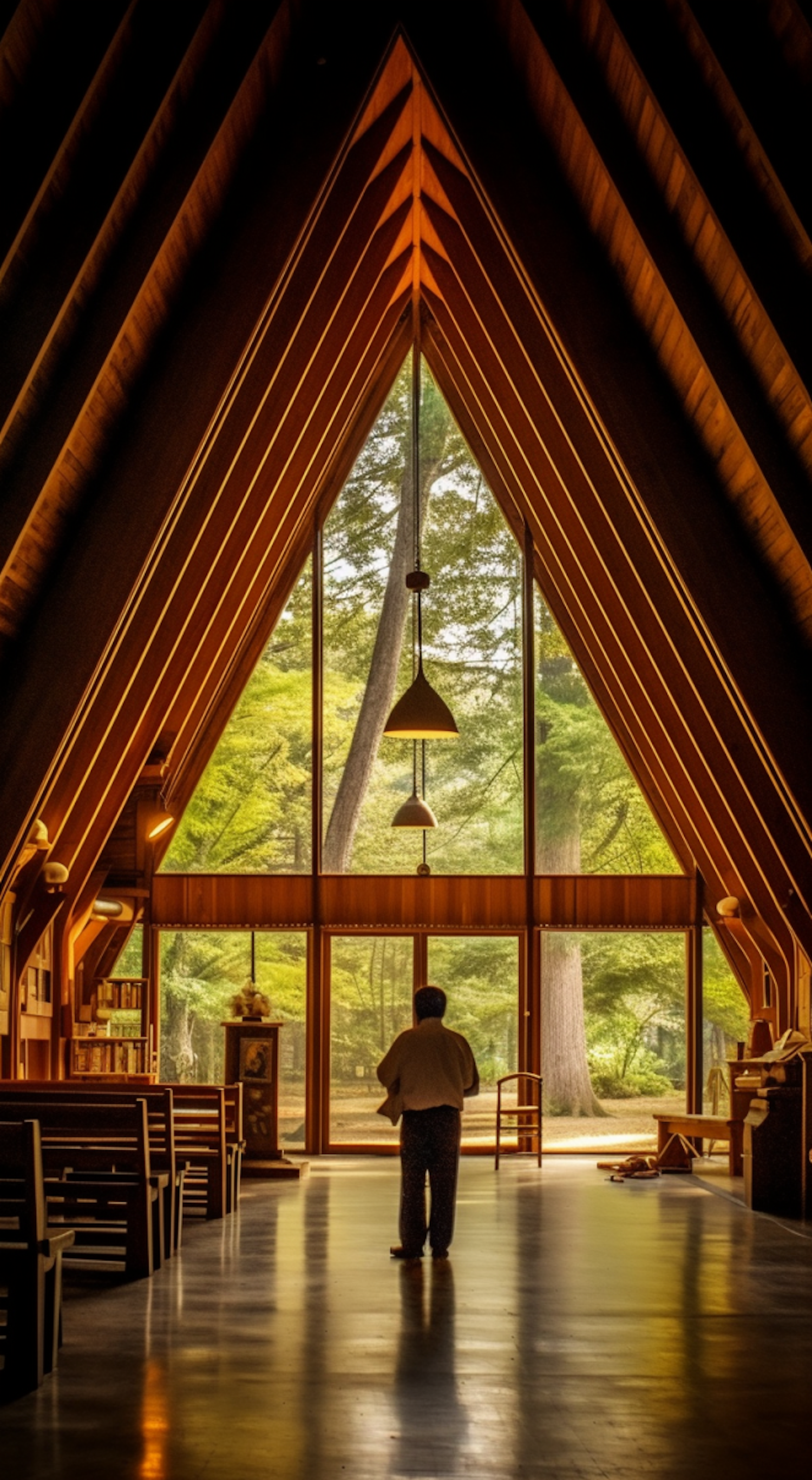 Contemplation in Warm A-frame Interior