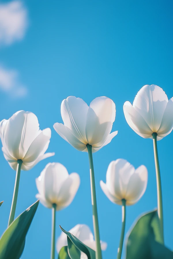 White Tulips and Blue Sky
