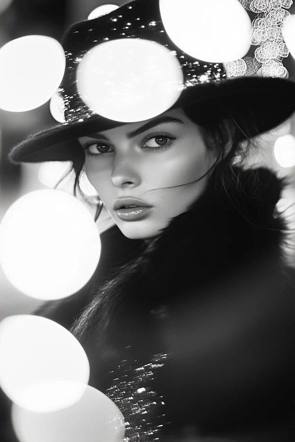 Black and White Portrait of a Woman with Hat