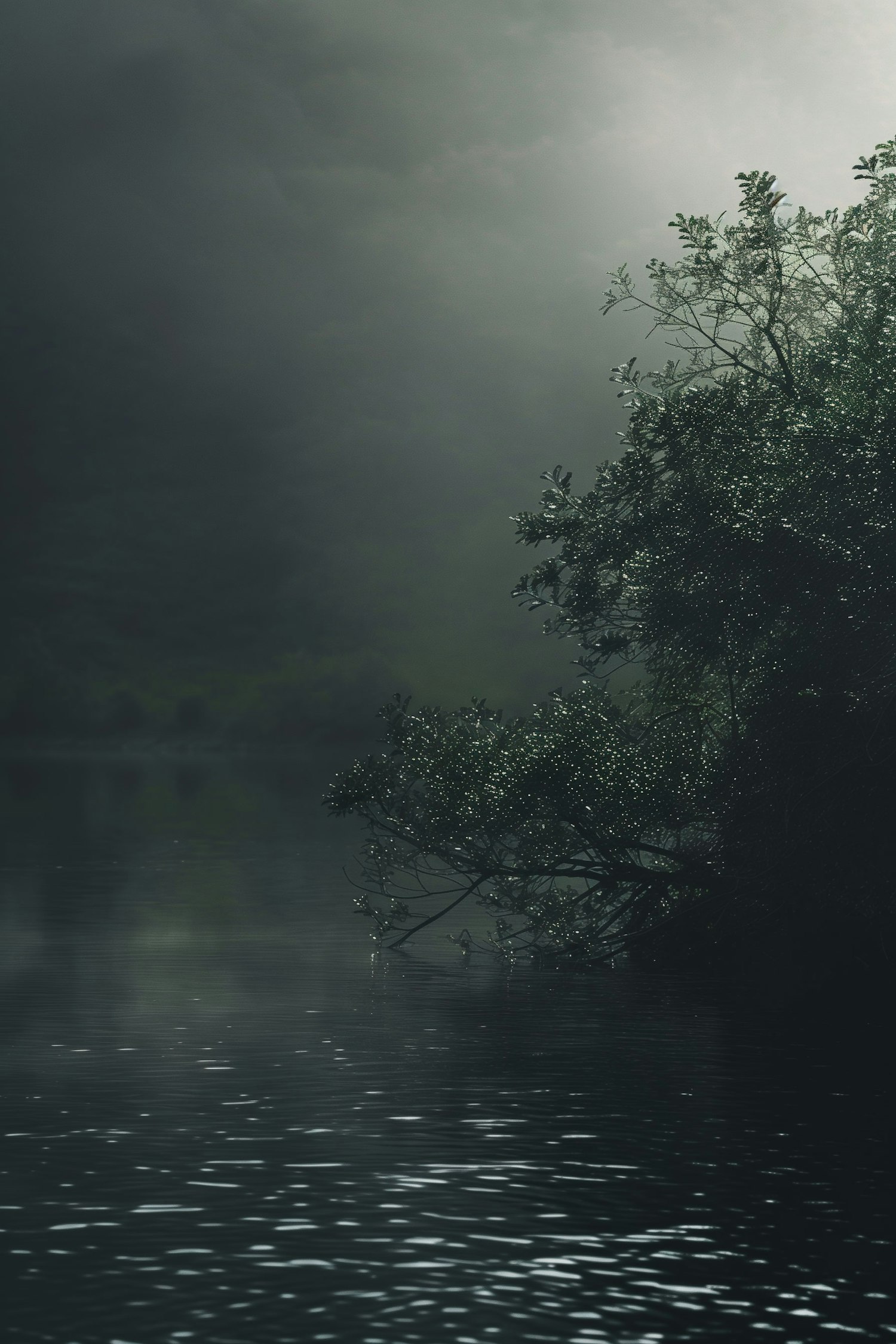 Mystical Lakeside at Night