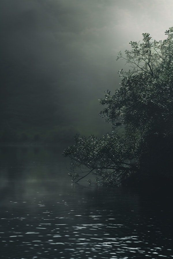 Mystical Lakeside at Night