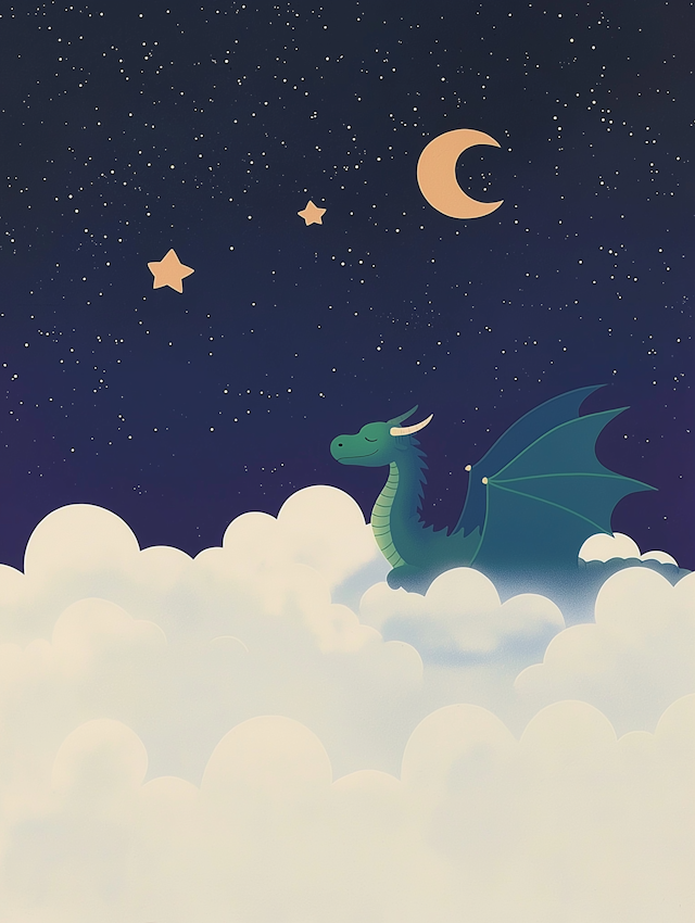 Serene Night Sky with Dragon